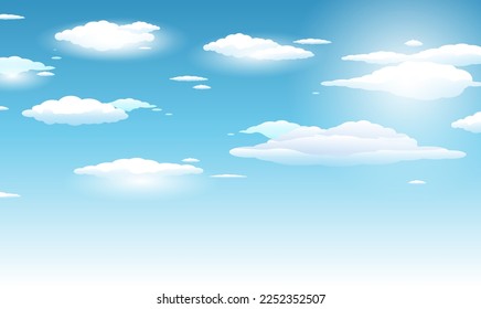 Blue Background With White Clouds With Gradient Mesh, Vector Illustration