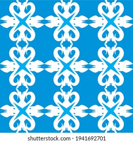 blue background with white curl tribe pattern