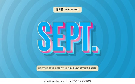 Blue background with white curved lines and sept editable text effect. Suitable for September calendar designs, monthly planner templates