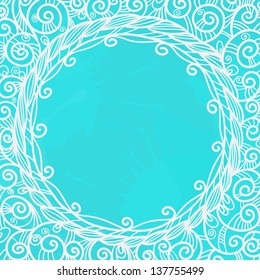 Blue background with white floral frame and space for text - vector
