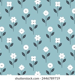 Blue background with white flowers.Vector seamless pattern with abstract white flowers on a blue background.