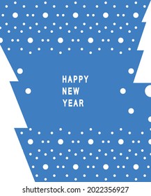 Blue background and white geometric ornament from Christmas trees, circles, snow, snowballs. Happy new year - simple minimalistic template