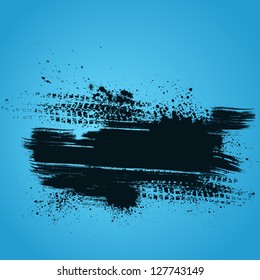 Blue background with white grunge splash and tire track