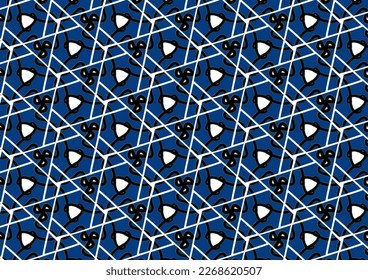 Blue background with white line triangle repeat pattern, replete image, design for fabric printing 