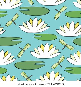 Blue background with white lotuses