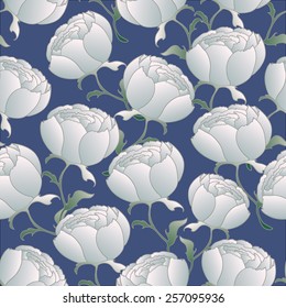 blue background with white peonies