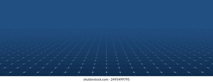 Blue background with white perspective grid lines creating a square pattern. Template platform for technology, user interface, industry, science, blueprint, or infographic concept. Vector illustration