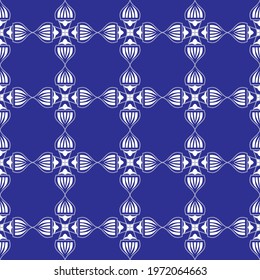 blue background with white repeated abstract pattern