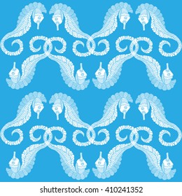 Blue background with white sea horses