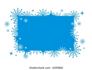 fondo azul con copos de nieve blancos y panel de texto