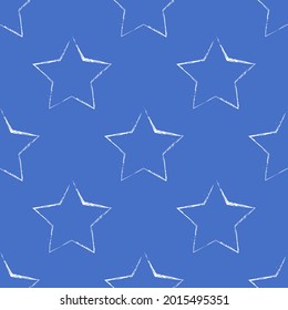 Blue background and white stars. Vector grunge stars wallpaper.
