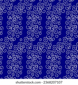 Blue background with white swirls. Vector seamless pattern abstraction grunge. Background illustration, decorative design for fabric or paper. Ornament modern new