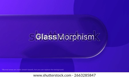 Blue background with white text Glass Mophism. Digital graphic design element. Liquid glass morphism vector.