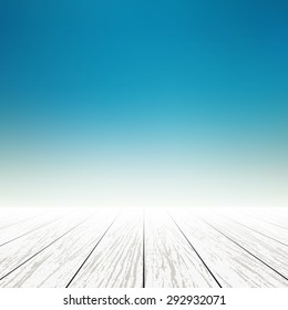Blue background and white wood floor - Vector