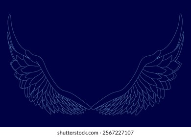 Blue background with a winged creature on it. The winged creature is a bird with a long tail