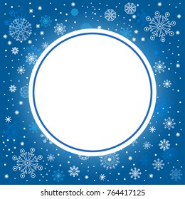 Blue background with winter snowflakes with place for text in the middle.Vector illustration