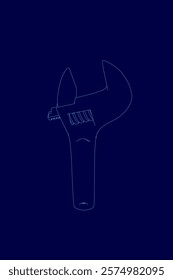 Blue background with a wrench on it. The wrench outline. The wrench is the main focus of the image