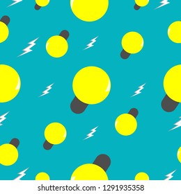 blue background with yellow bulb power seamless pattern