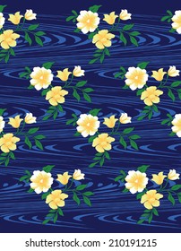 blue background with yellow flowers.
