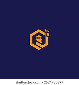 A blue background with a yellow and orange logo of a lighthouse. The logo is a hexagon with a lighthouse inside