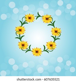blue background and yellow sunflower circle frame with light 