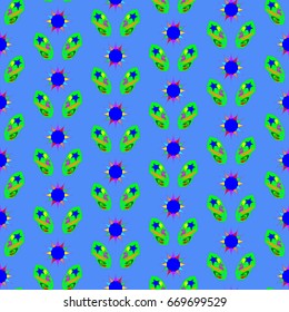 blue backgrounded geometric pattern with abstract wheat spikes.