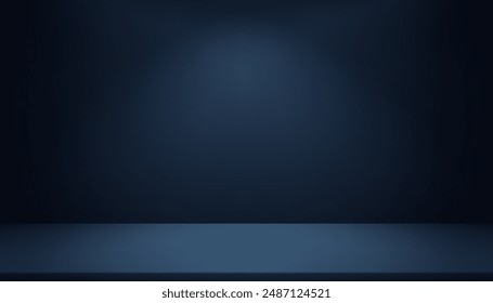 Blue Background,Empty Studio Room with Spotlight,Shadow on Floor.Backdrop Dark Navy Gallery with 3d Podium Display,Vector Minimal design for product presentation for Christmas,New Year,Winter Promote