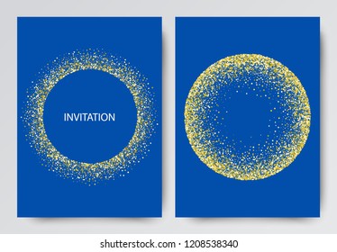 Blue backgrounds for invitation. Set of two blue backgrounds with gold particles.