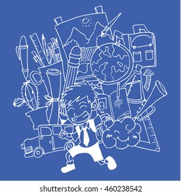Blue backgrounds school doodle art hand draw