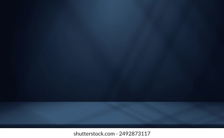 Blue Background,Studio Room with Abstract light,Shadow on Floor and Wall for Christmas,Black Friday Product Present.Vector Navy Gradient Backdrop platform 3d Podium Display,Minimal Interior Scene 