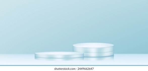 Blue background,Studio room with podium display on Blue Wall,Vector 3d realistic mockup stage stand for product presentation,Backdrop Banner platform for Spring,Summer cosmetic for sale promotion