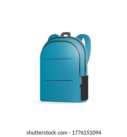 Blue backpack in 3d. School backpack vector illustration isolated on white background.