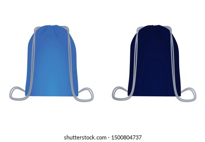 Blue backpack bag set. vector illustration