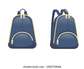 Blue backpack for daily usage casual design flat vector illustration on white background