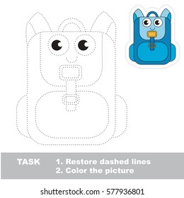 Blue Backpack. Dot to dot educational game for kids. Tracing worksheet to be colored.