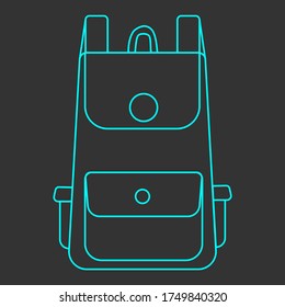 Blue backpack icon on a black background. Vector image, eps 10