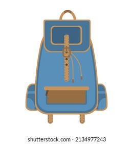 blue backpack standing isolated on white background in flat style