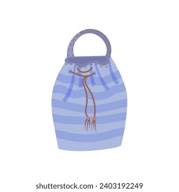 Blue backpack with stripes, flat style. Hand drawn modern vector 