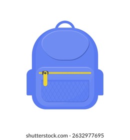 blue backpack with yellow zipper on white background. school supplies. student bag. vector illustration