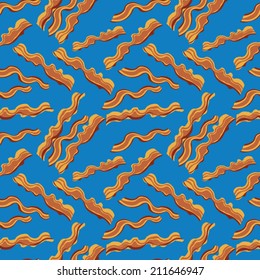 Blue bacon vector textile print food seamless pattern. Blue background with bacon. Bacon illustration. Seamless image with bacon.