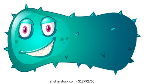 Blue bacteria with evil face illustration