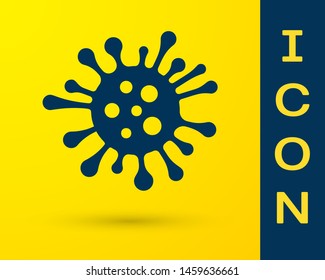 Blue Bacteria Icon Isolated On Yellow Background. Bacteria And Germs, Microorganism Disease Causing, Cell Cancer, Microbe, Virus, Fungi.  Vector Illustration