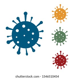 Blue Bacteria Icon Isolated On White Background. Bacteria And Germs, Microorganism Disease Causing, Cell Cancer, Microbe, Virus, Fungi. Set Color Icon In Circle Buttons. Vector Illustration