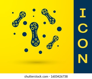 Blue Bacteria icon isolated on yellow background. Bacteria and germs, microorganism disease causing, cell cancer, microbe, virus, fungi.  Vector Illustration