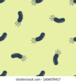 Blue Bacteria icon isolated seamless pattern on yellow background. Bacteria and germs, microorganism disease causing, cell cancer, microbe, virus, fungi.  Vector Illustration