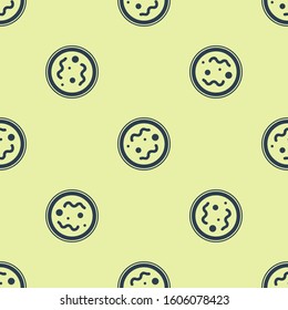 Blue Bacteria icon isolated seamless pattern on yellow background. Bacteria and germs, microorganism disease causing, cell cancer, microbe, virus, fungi.  Vector Illustration