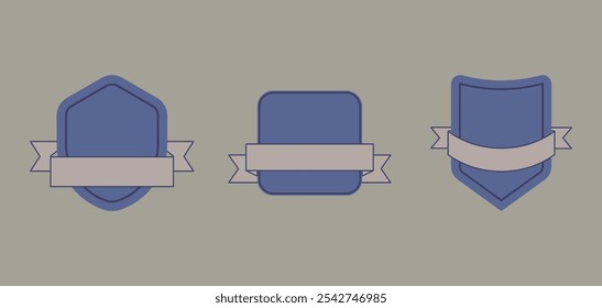 Emblema azul e conjunto de vetor de etiqueta com modelos de fita em branco para desenhos clássicos e clássicos personalizáveis no formato EPS