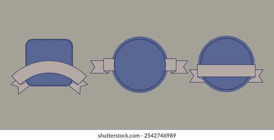 Emblema azul e conjunto de vetor de etiqueta com modelos de fita em branco para desenhos clássicos e clássicos personalizáveis no formato EPS