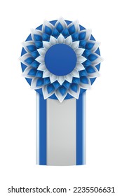 Blue badges rosettes award realistic composition with isolated view of ornate paper badge vector illustration