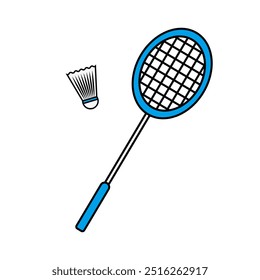 Blue Badminton Racket and Shuttlecock icon. Vector.